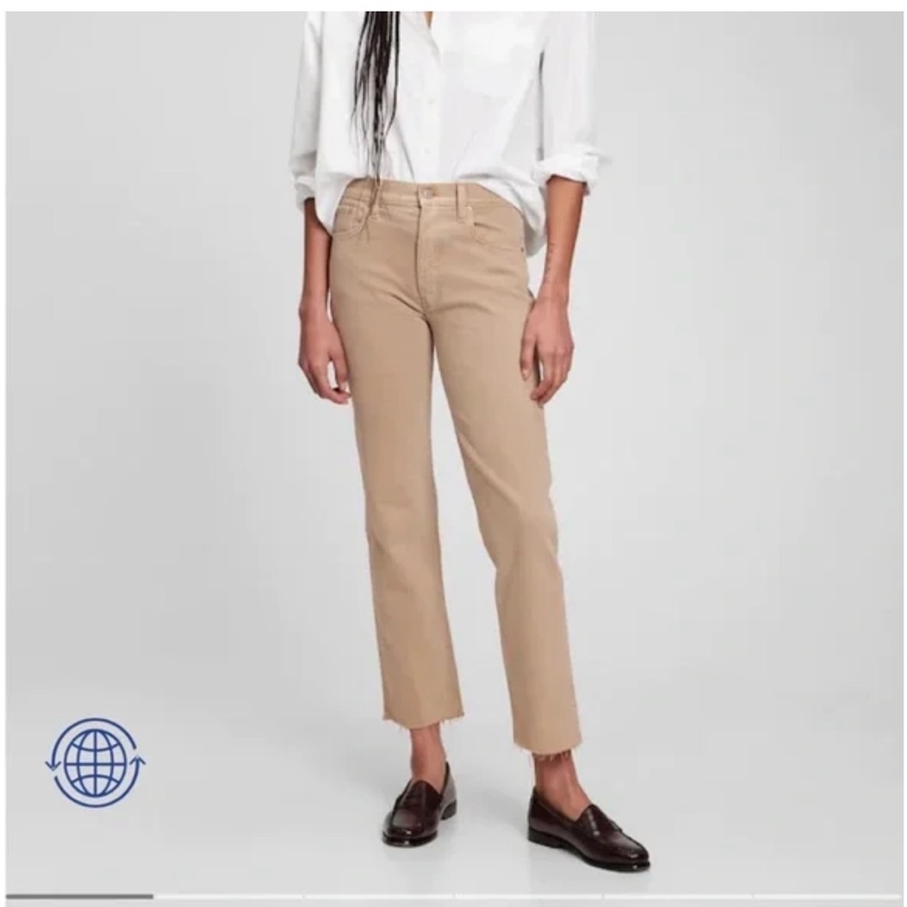 NWT GAP Khaki Tan Buttonfly Cheeky Straight High Rise Raw Hem Jeans